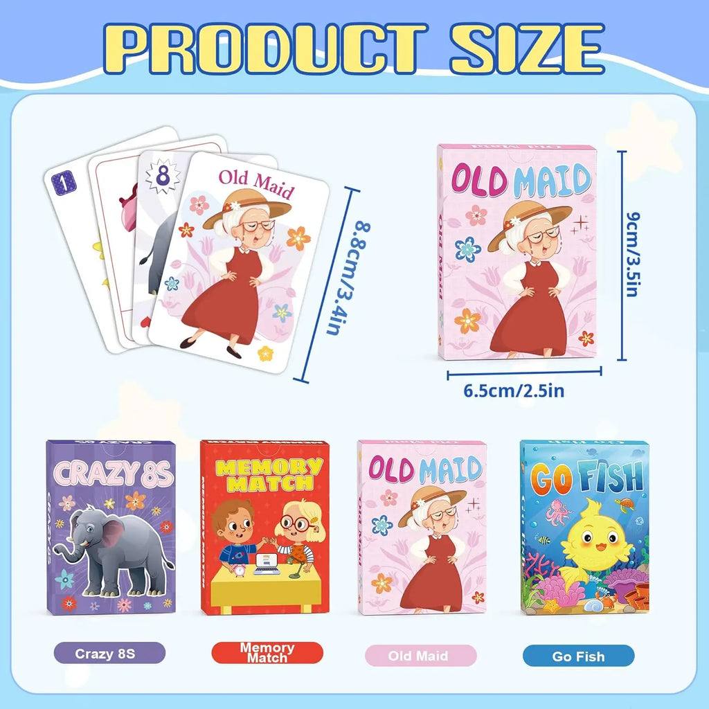 [Kids Card Games]Go Fish, Old Maid, Memory Match and Crazy 8s for Kids 4-8, Fun Toddler Card Games for Family Game Party Games