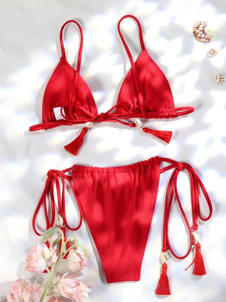 ZRTAK Triangle Bikini Set Sexy Swimwear Women 2026 Bikinis Floral Print Swimsuit Micro Thong Bandage Bathing Suits