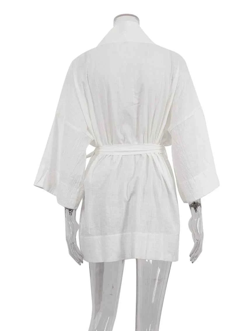 Marthaqiqi Casual Women'S Sleepwear Sexy V-Neck Nightgowns Long Pajamas Lace Up Nightwear Mini Dress Cotton Home Clothes Ladies