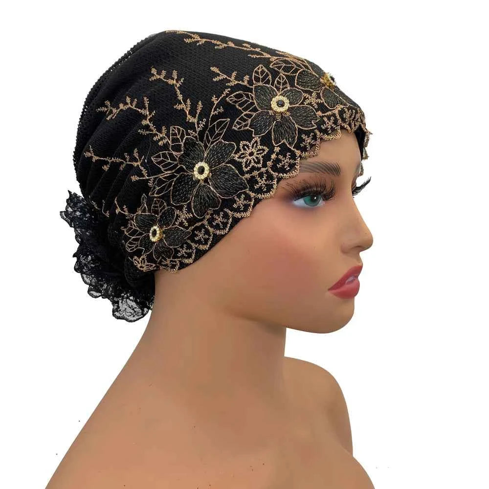 Rhinestone Embroidery Women Head Turban Muslim Female Hat Cancer Chemo Cap African Head Wraps Bonnet