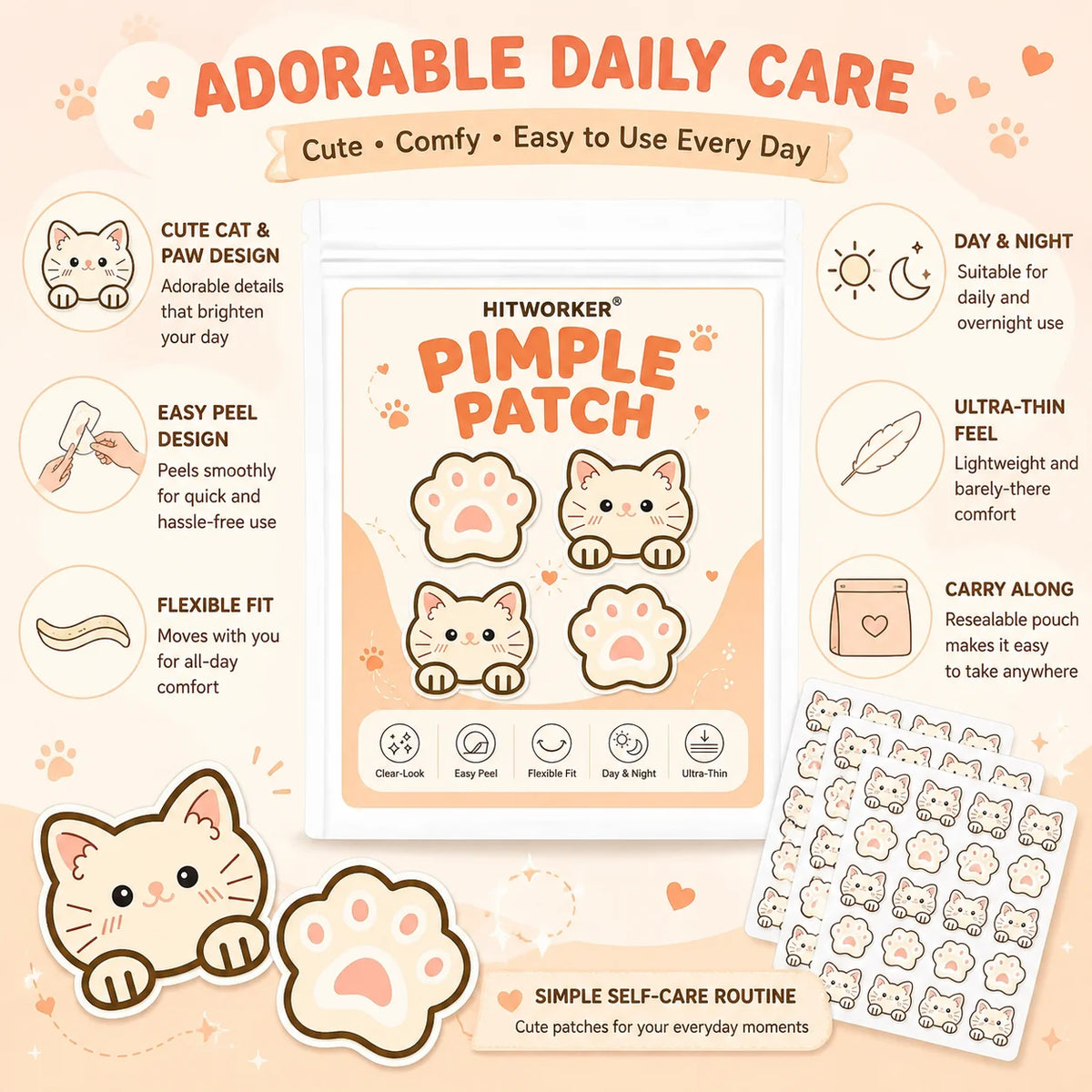 Cute Cat Pimple Patches – Clear, Flexible Acne Stickers
