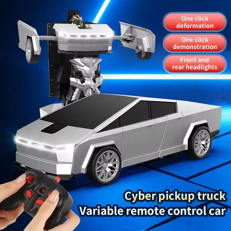 2.4GHz Cyber Pickup Remote Control Robot Car Toy One Click Transformation with LED Light 360° Rotation Drift Mode Children's Gi