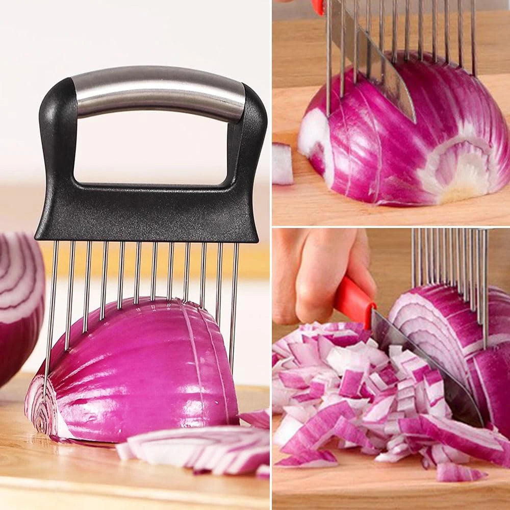 Onion Holder Slicer Cutter - Stainless Steel Vegetable Chopper for Tomato Potato Avocado Eggs Fruit Lemon Meat Kitchen Tool