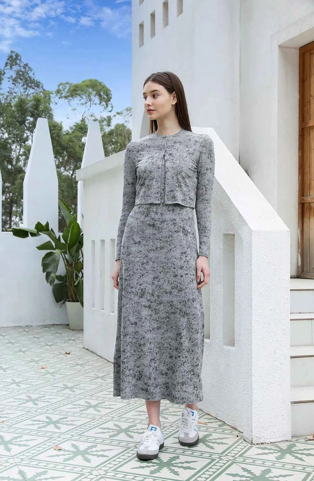 AP SS2025 New Women Dress Rib Tie Dye Cardigan and Dress Cotton Soft