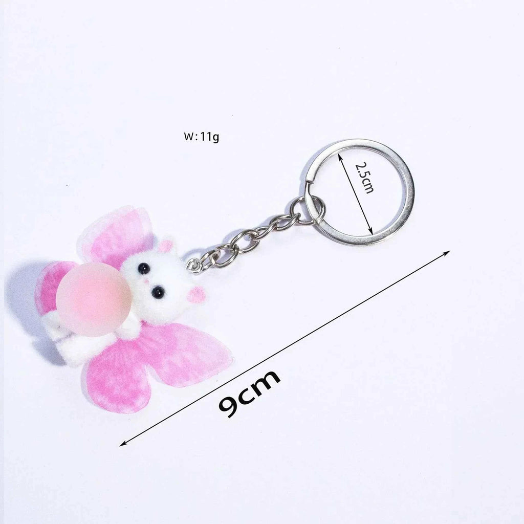 Adorable Flocking Cat Keychain - Butterfly Wing Design, Cute Bag/Car Charm, Perfect Gift for Cat Owners & Pet Lovers
