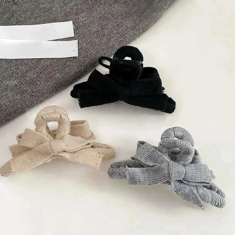 Korean-Style Autumn And Winter Bow Knit Simple Hair Clip Fashionable Ladies' Updo Shark Clip Hair Accessory