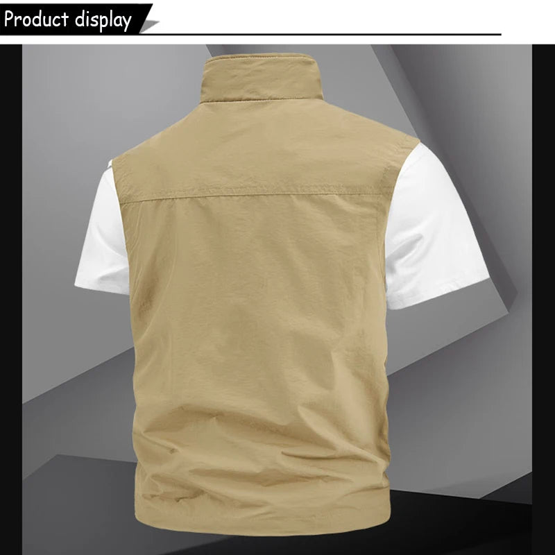 2024 Summer Men Sleeveless Fishing Tool Webbed Breathable Vest Men Many Pocket Outdoors Camping Thin Lightweight Loose Vest Male