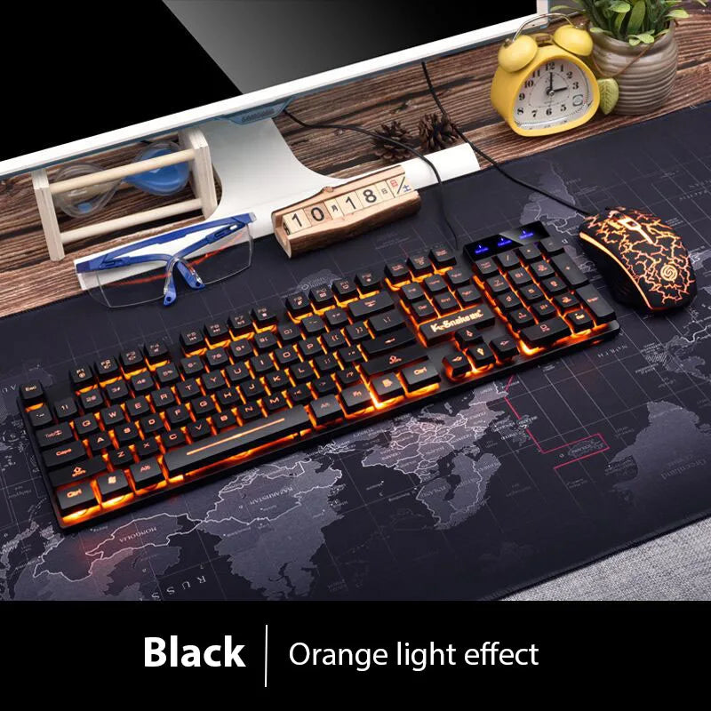 Orange Color Ergonomic Backlit Gaming Keyboard And Mouse Combo