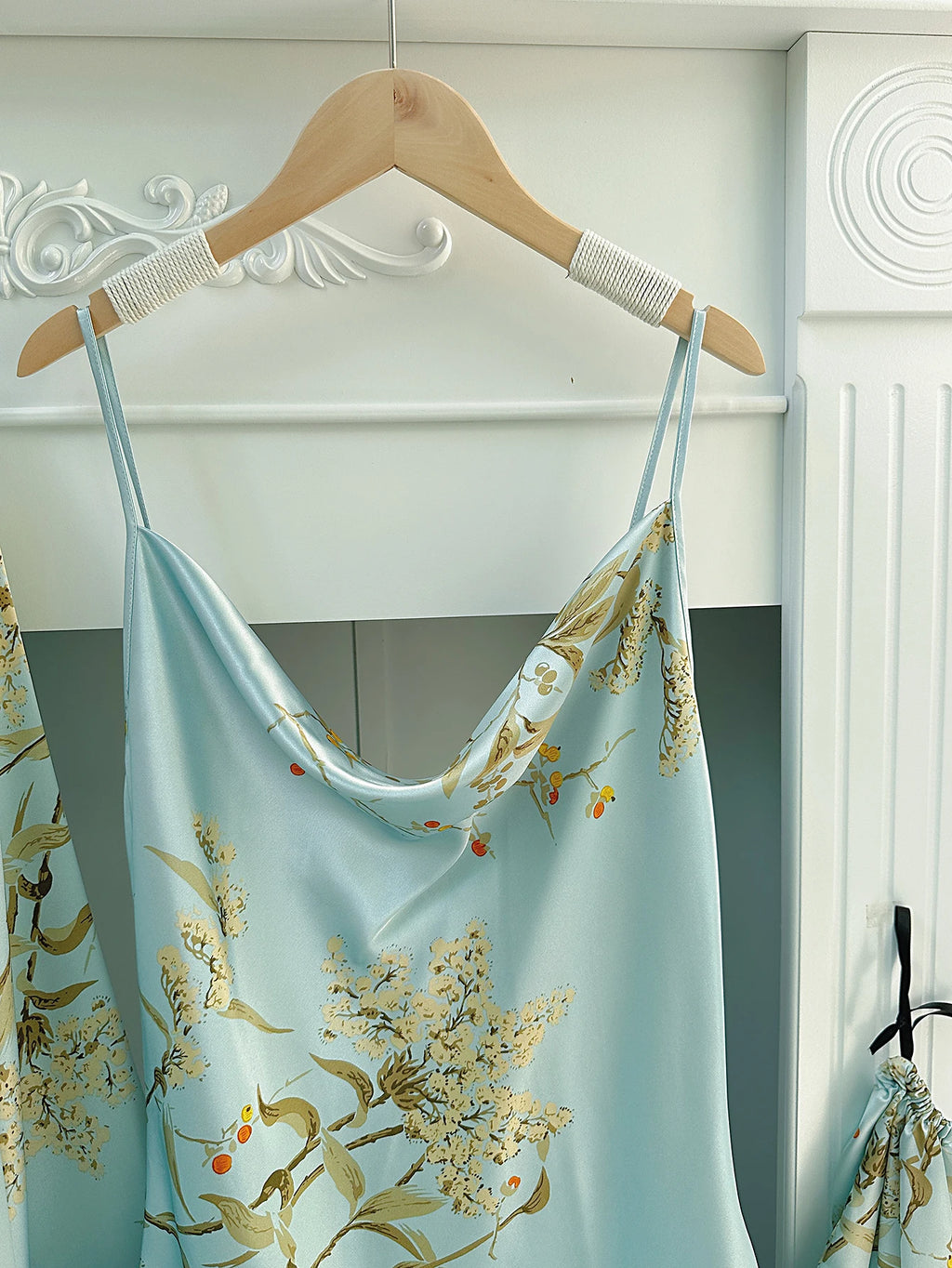 Floral Print Pajama Set Long Sleeve Robe With Belt   V Neck Slip Dress  Women's Sleepwear  Loungewear