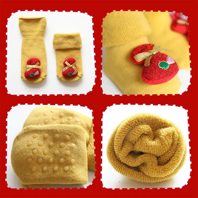 0-3Y Kids Christmas Anti-slip Long Socks For Girls Boys Winter Newborn Cotton Stocking Terry Thick Warm New Children Floor Sock