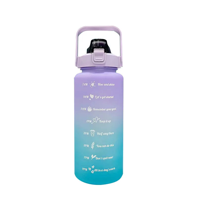 2-liter plastic water bottle, straw sports fitness cup, large portable travel water bottle