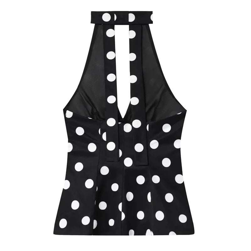 HXAO Black Polka Dot Tops For Woman Summer Women's Corset Crop Top Sleeveless Halter Top Women Bow Backless Sexy Top Party