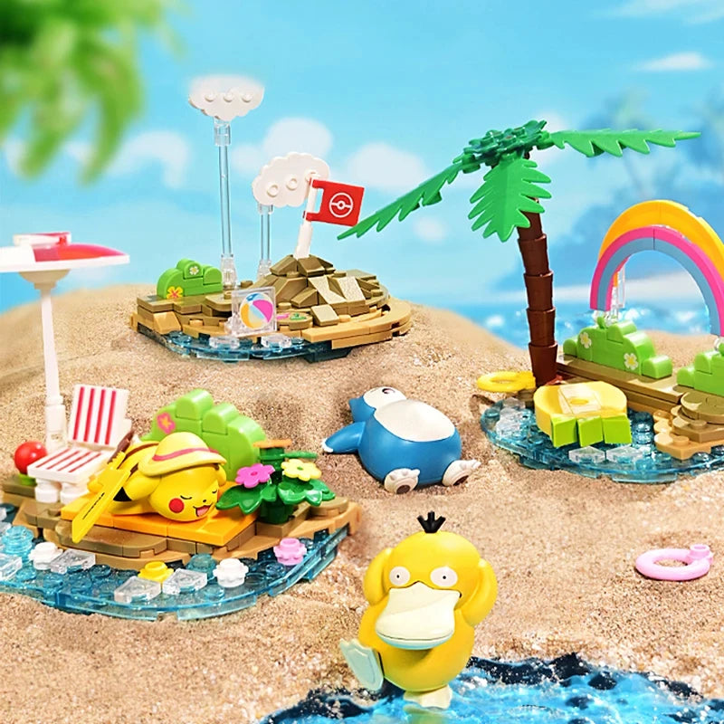 Pokemon Building Blocks Pikachu Psyduck Seaside Party Theme Scene Model Bricks Desktop Decorative Ornaments DIY Toys Gifts