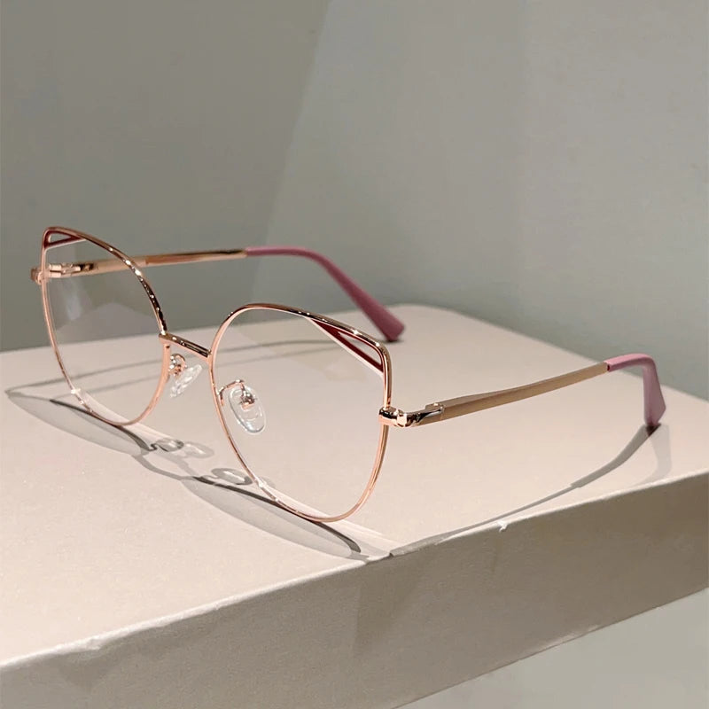KAMMPT Oversized Cat Eye Glasses Women New Vintage Metal Rim Blue Light Blocking Eyeglasses Trendy Fashion Design Optical Frames