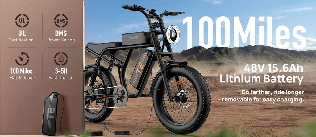 URLIFE T2 1500W E-Bike 48V 15.6Ah Battery 28MPH 100Mi Range 20X4" Fat Tire Free Shipping