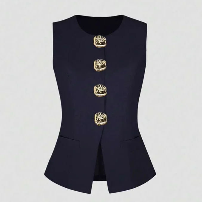 Fashionable Little Fragrance Style Women's Sleeveless round Neck Vest Waist-Cinching Pure Color Cross-Border Women's Jacket