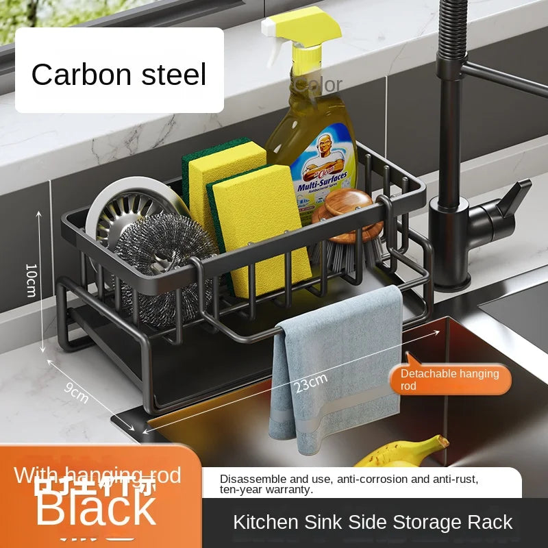 Carbon steel black Color Stainless Steel Sink Caddy Rack – Drainage Sponge Holder