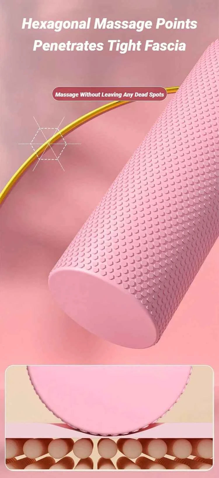Hexagonal Yoga Roller: Round EVA Foam Cylinder for Pilates & Enhanced Home Workouts (Diameter 9.5cm, Length 29.7cm)