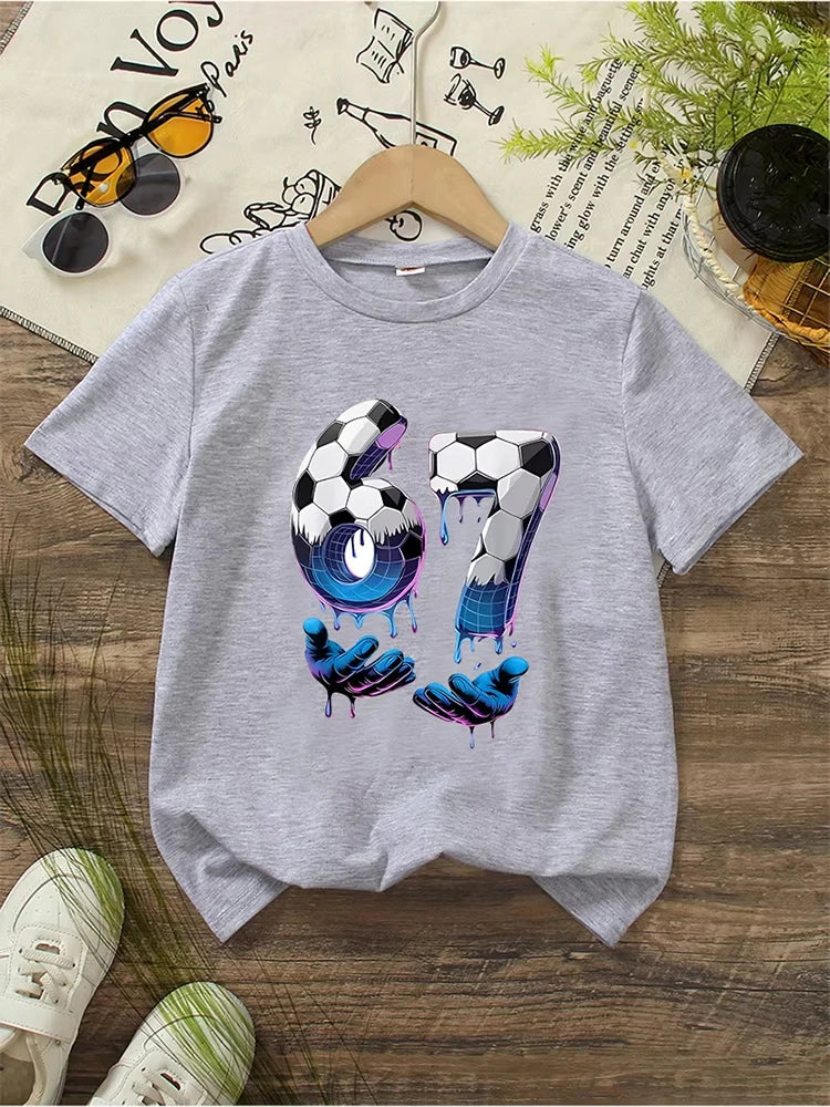 Kids Black 67 Sports Themed T-Shirt, Soft Cotton, Everyday Wear for Boys & Girlsdf0193