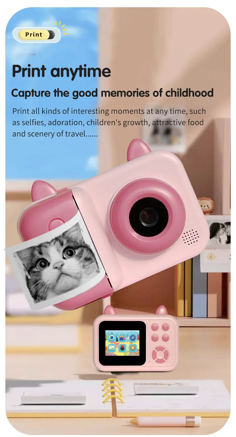 Kids' Camera Set, Instant Print Camera with Printing Function, Print Pictures, Portable Multi-Function Photo Printer Camera