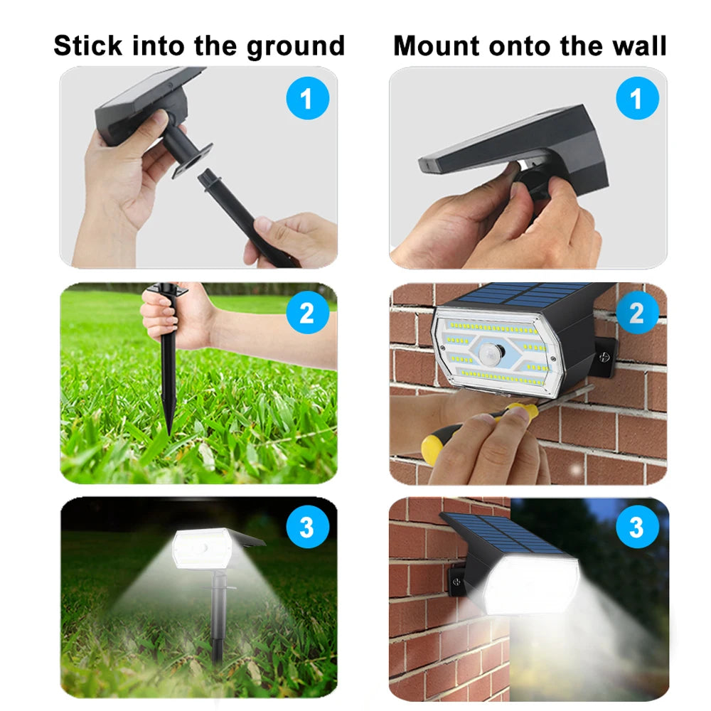 LED Solar Garden Lights 60LED Security Lights Outdoor Motion Sensor Solar Landscape Spotlights 3 Modes Waterproof Yard Wall