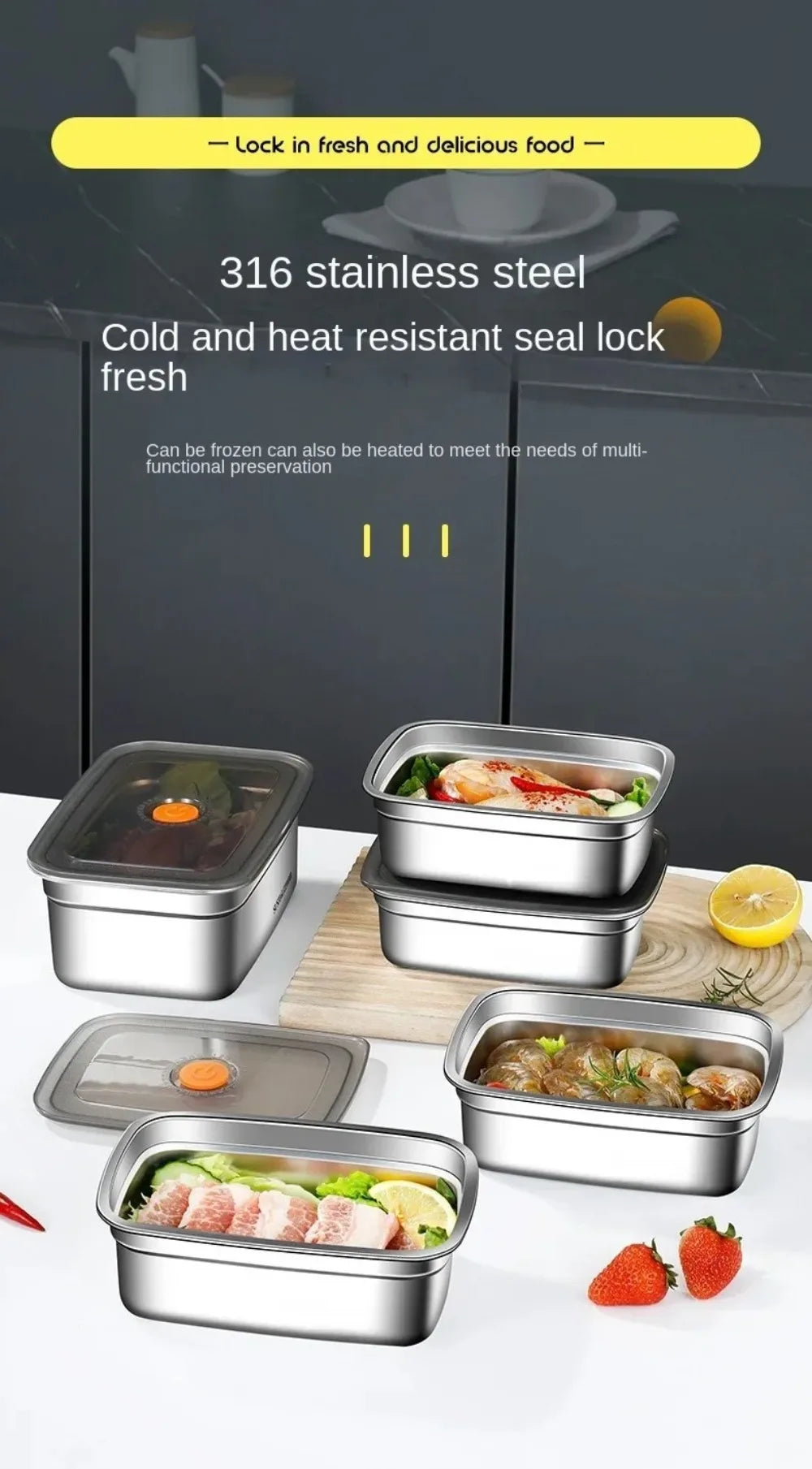 Stainless Steel Camping Lunch Box Large Capacity Refrigerator Freezer Storage Box Sealed Microwave Suitable Leak-proof Box