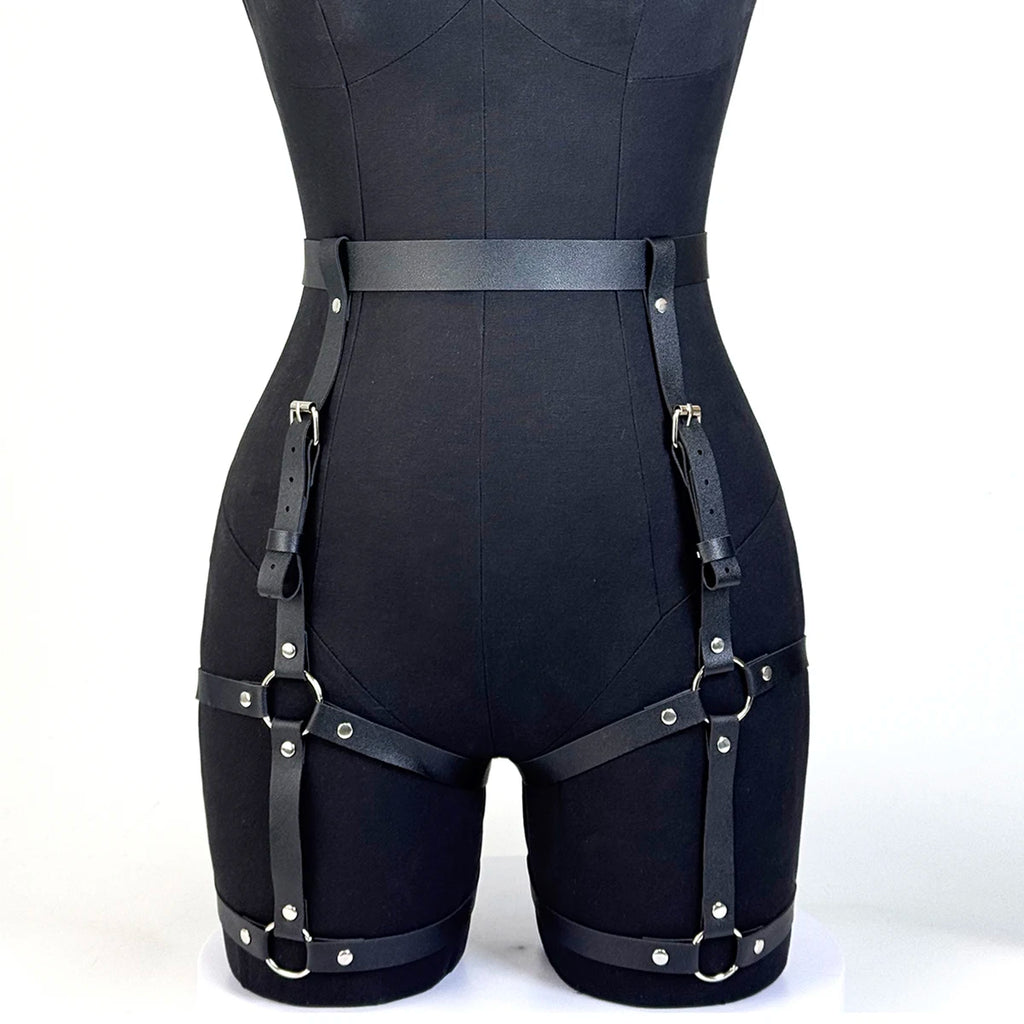 PU Leather Leg Harnesses for Women Gothic Punk Women's Leg Garter Harness Belt Adjustable PU Leather Waist Belt.