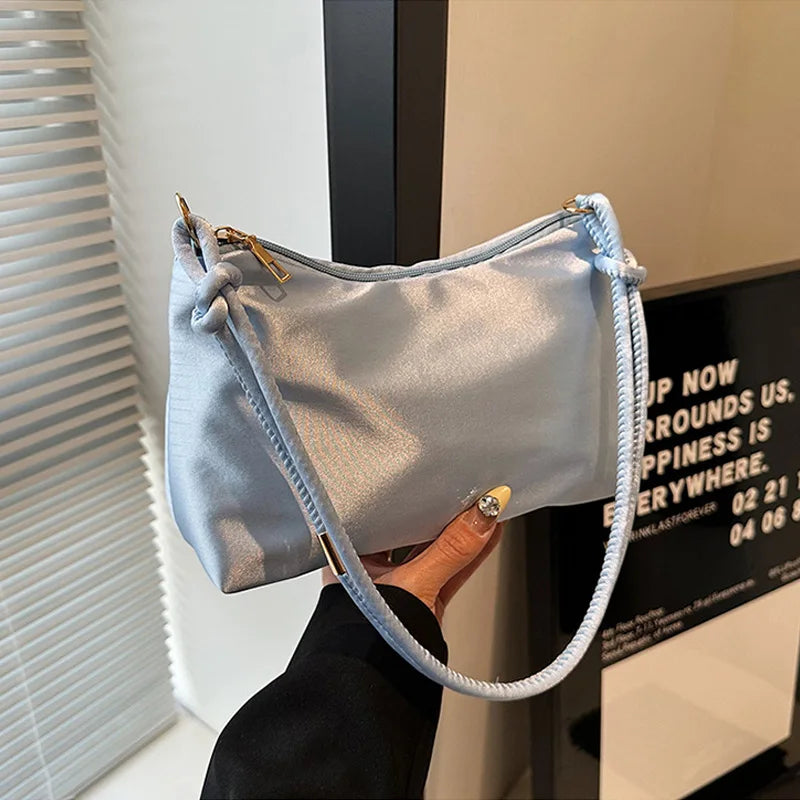 High Quality Solid Color Fashion Elegant Shoulder Bag Smooth Cloth Satin Underarm Bag Leisure Shoulder Bag Lady Handbags Purse