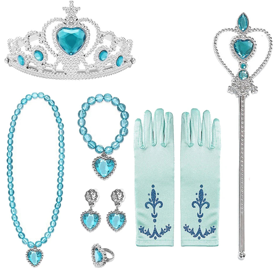 Girl Princess Costume Accessories Gloves Wand Crown Jewelry Set Princess Wig Braid Princess Dress Costume Cosplay Accessories