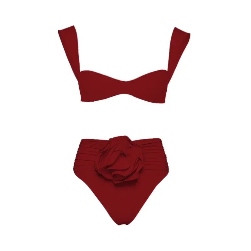 2026 New Sexy White 3D Flower Solid Two Piece Push Up Bikini Set Luxury Swimwear Women Swimsuit Beachwear Summer Bathing Suit