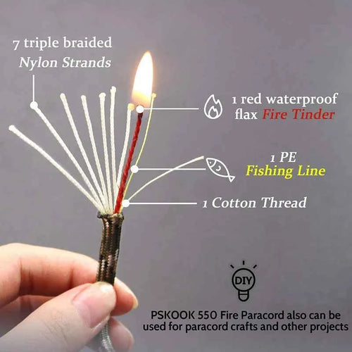 10 Strand Multifunctional Paracord 650 Military 4mm Parachute Camping Survival With Fishing Line Copper Wire