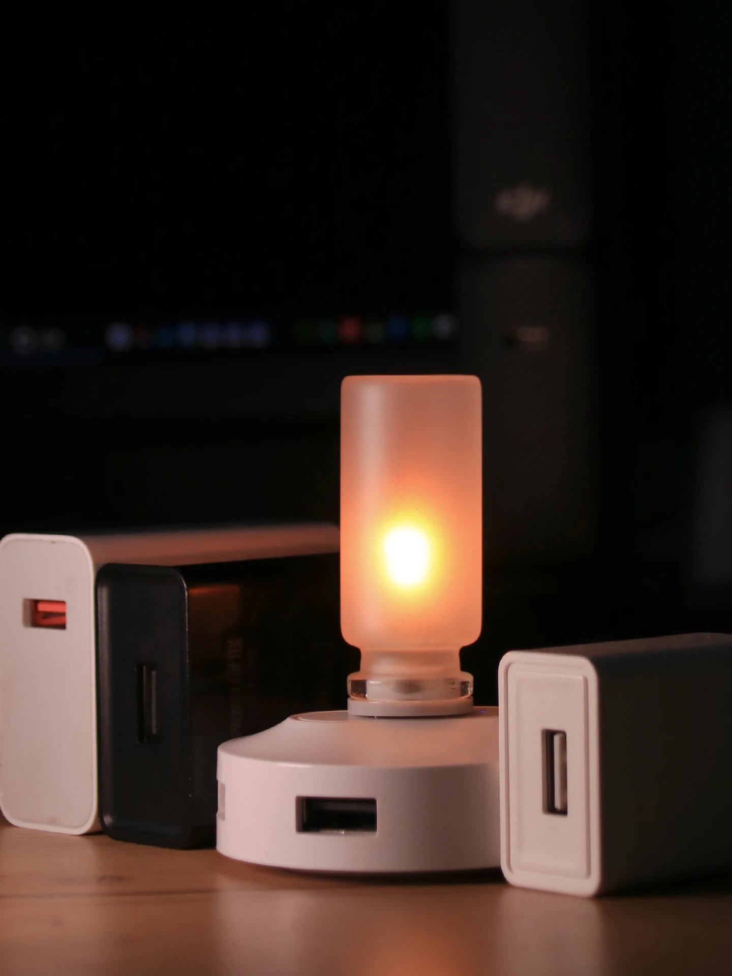 USB Flame Flickering LED Frosted Clear Glass Candle Night Light Simulated Flame for Car Home Room Laptop PC Festival Decoration