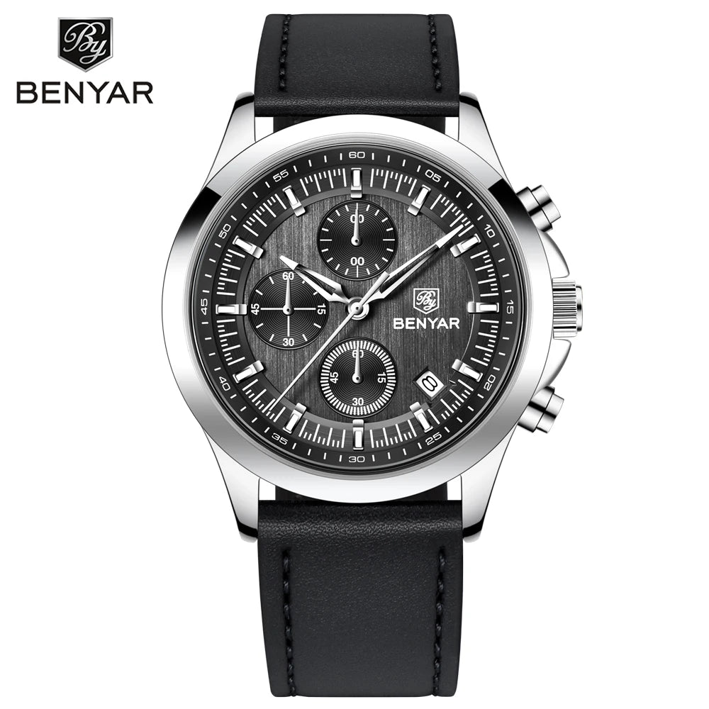 BENYAR Men's Watches Luxury Quartz Wristwatches Chronograph Watch Men Gifts Waterproof Stainless Steel Clock Reloj Hombre 2025