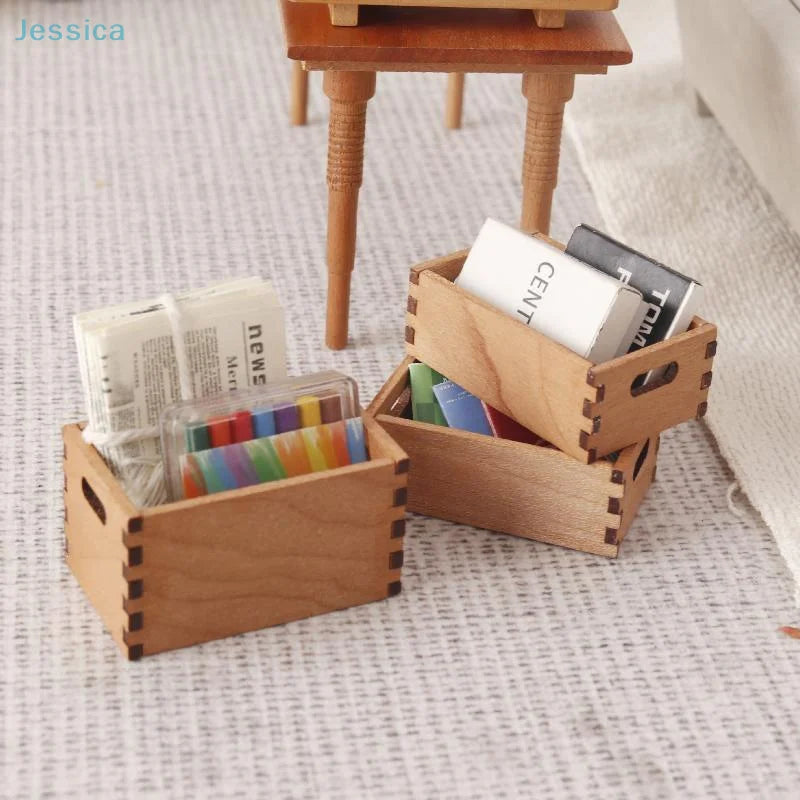 ♥1:12 Dollhouse Wooden Storage Basket Simulation Furniture Model Micro Dollhouse Ornament