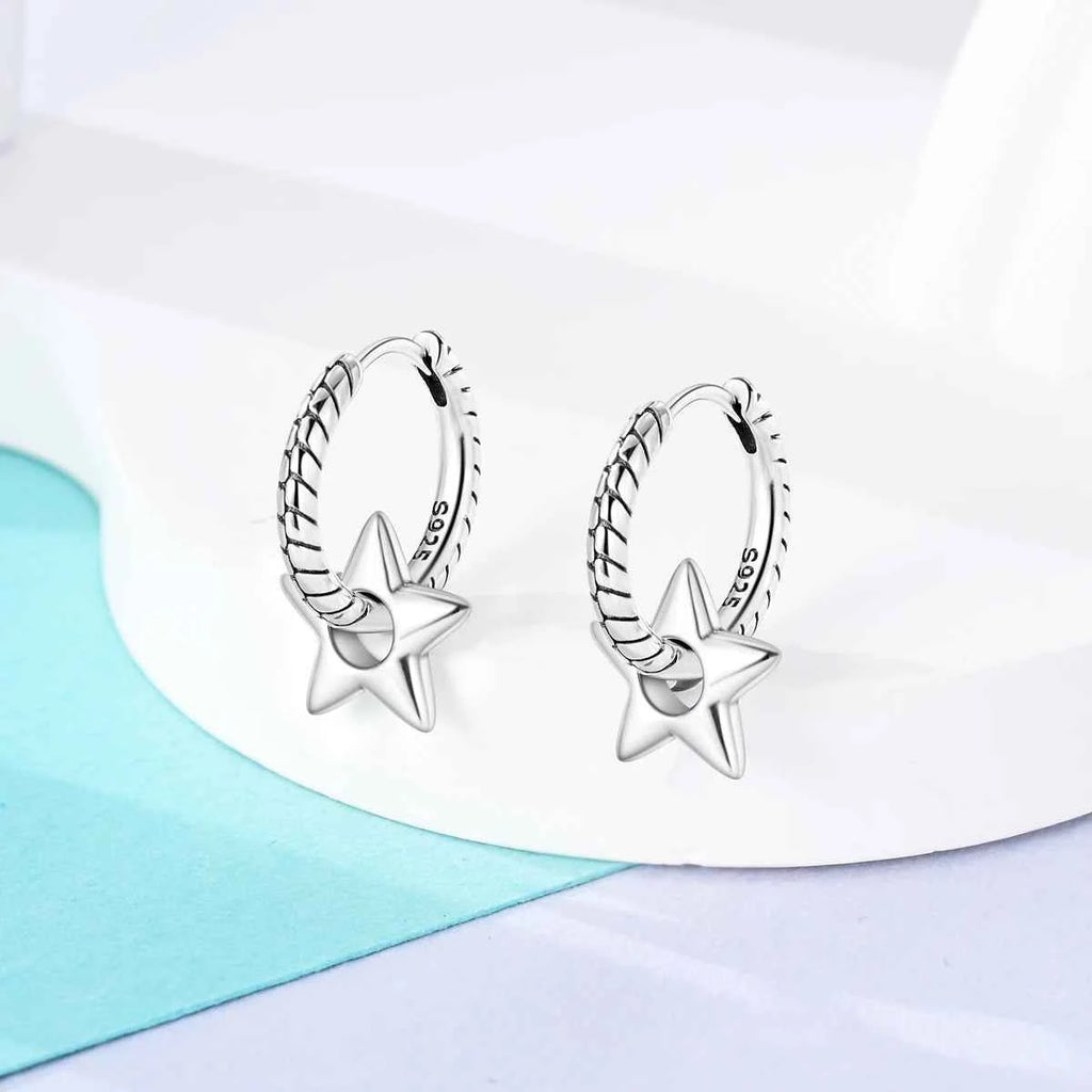 2024 New Sterling Silver S925 Ear Loops Star Ringed Snake Bone Earrings Pendant Simple Jewelry For Women Girls Party Gifts