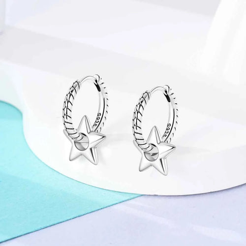 2024 New Sterling Silver S925 Ear Loops Star Ringed Snake Bone Earrings Pendant Simple Jewelry For Women Girls Party Gifts