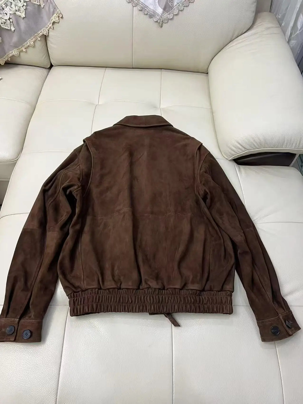 Brown Suede Jacket Spring Women Sheepskin Vintage Old Money Style Wide Shoulder Casual Baseball Leather Coat Giacca Pelle Donna