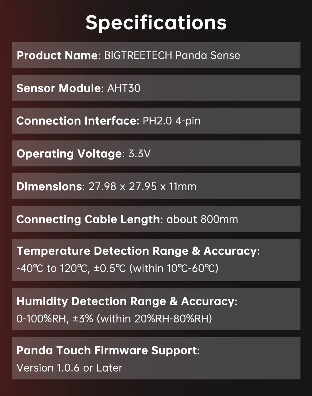 BIGTREETECH Panda Sense Temperature Humidity Sensor High-Precision Detector Paired With Panda Touch For Bambu Lab P1 X1 A1 3D