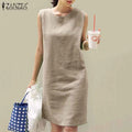 2024 Summer Dress ZANZEA Fashion Sleeveless Beach Vestidos Office Work Sundress Women Elegant Solid Color Dresses Robe Femme