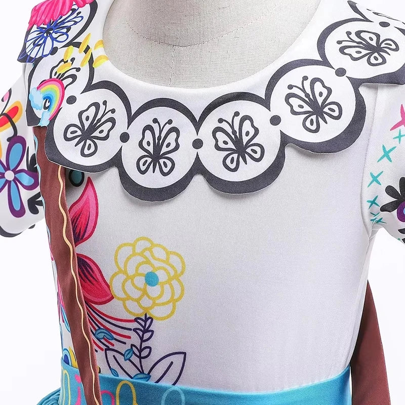 Mirabel Princess Dress For Girls Halloween Cosplay Encanto Costume Kids Birthday Gift Party Dress With Bag Girls Evening Dress