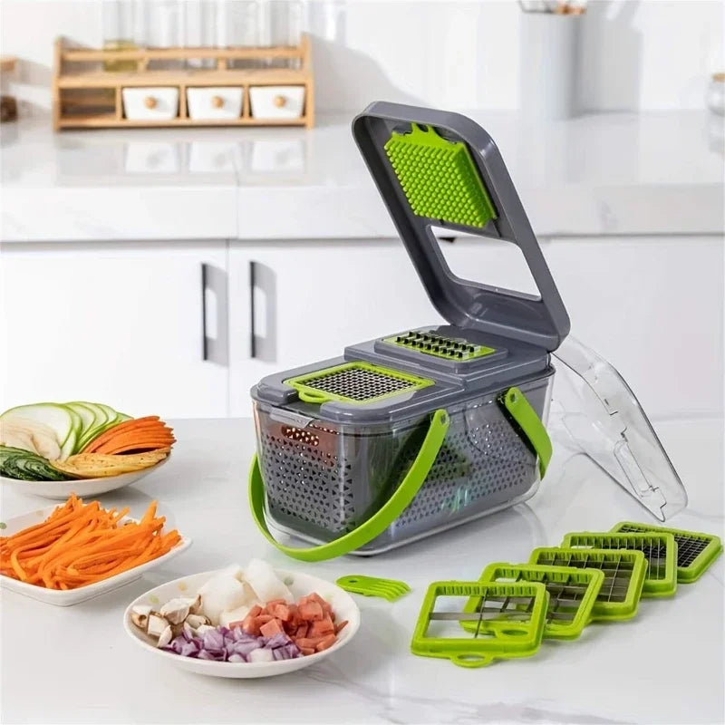 22 In 1 Multifunction Vegetable Chopper Mandoline Slicer Onion Dicer Food Grater With Drain Basket Container Kitchen Accessories