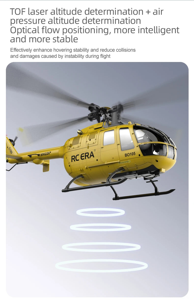 RC ERA C180 BO-105 2.4G 6CH Optical Flow Positioning TOF Altitude Hold Dual Brushless Motor 1:25 Scale Flybarless RC Helicopter