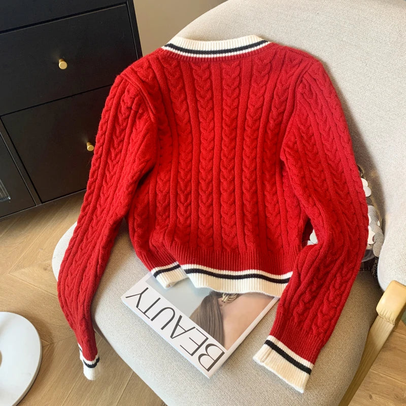 New 2024 Autumn Winter Cashmere Top Women V Neck Pullover Warm Knitwear Jumper Woman Clothes Twist Outwear Knited Tops Women