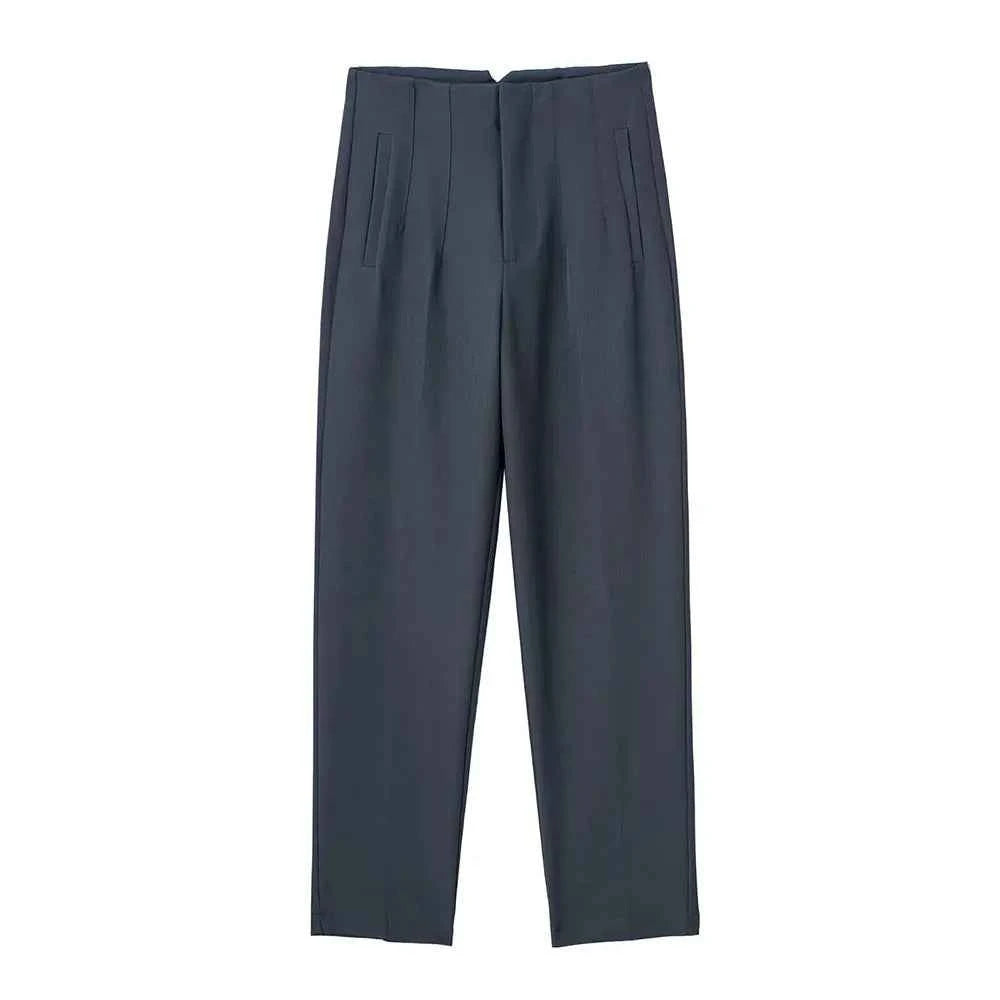 DUOPERI Women Fashion Solid Basic High Waist Trousers Chic Female Office Lady Casual Business Workwear Long Pant