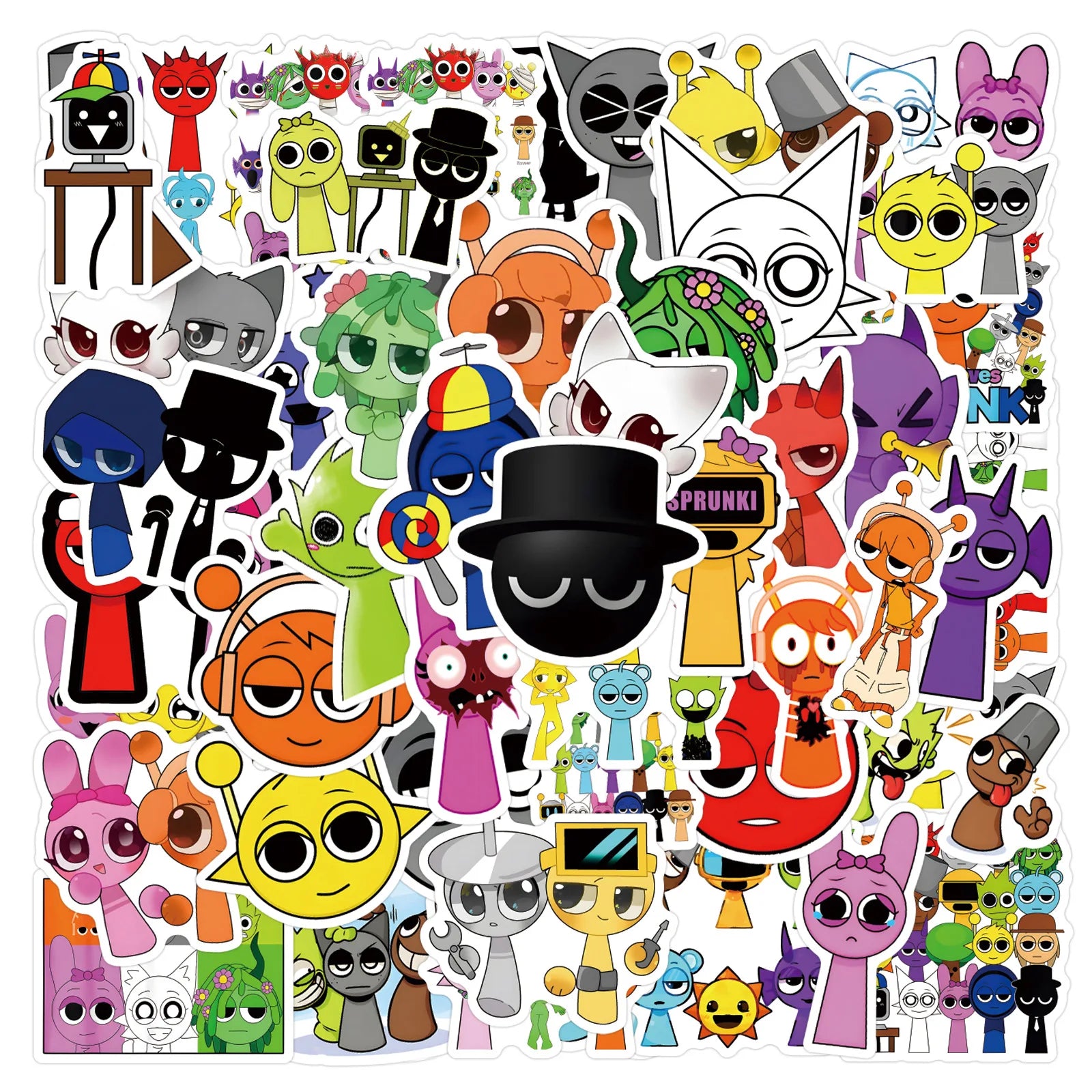 55pcs Funny Game Cartoon Incredibox Sprunki Stickers for Decorative Stationery Handbook Luggage Water Cup Laptop Sticker