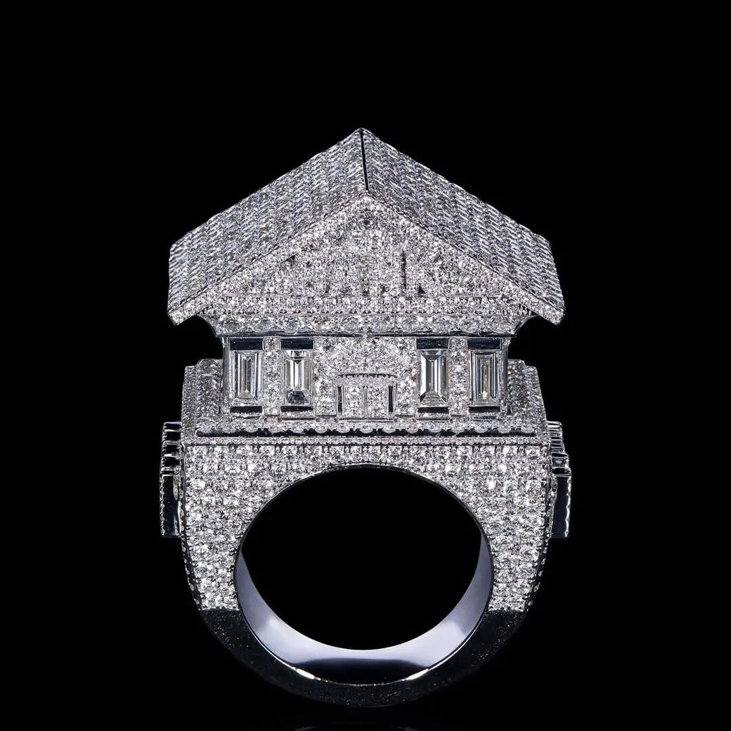 Custom Mansion House Design Iced Out Ring 925 Sterling Silver VVS Moissanite Diamonds Hip Hop Jewelry Luxury Men Women Gift