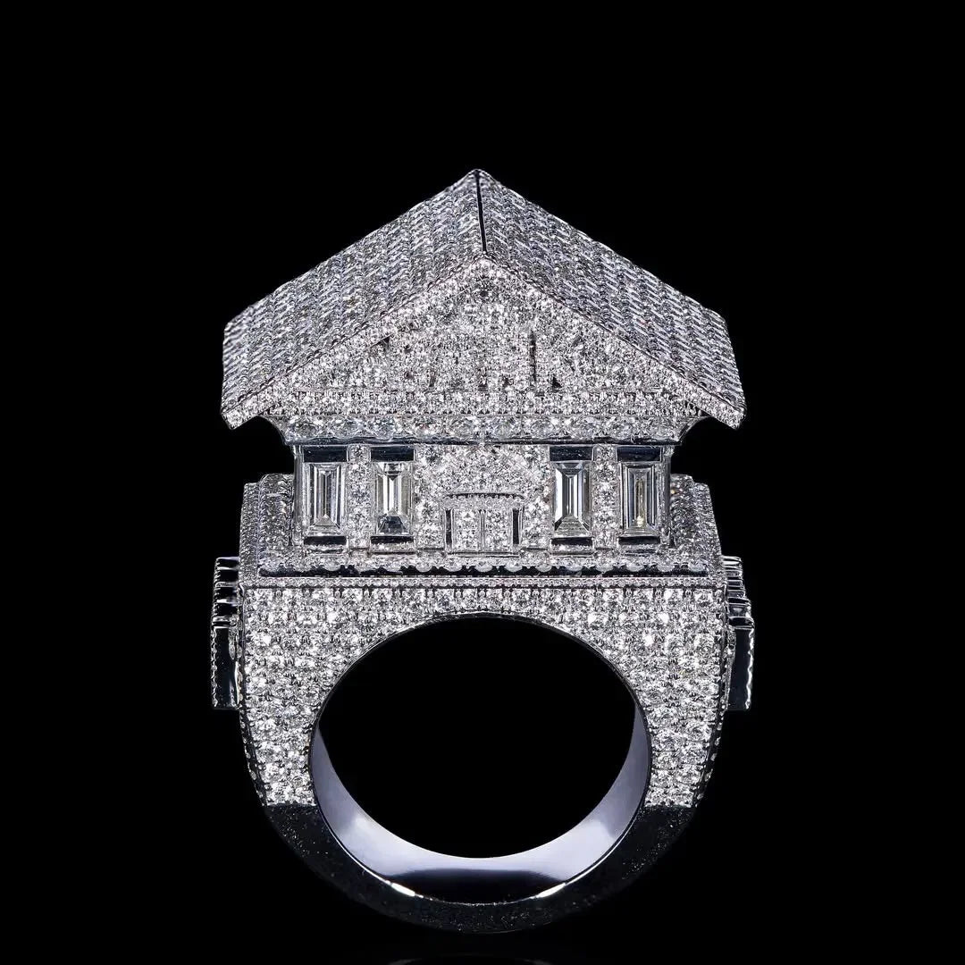 Custom Mansion House Design Iced Out Ring 925 Sterling Silver VVS Moissanite Diamonds Hip Hop Jewelry Luxury Men Women Gift