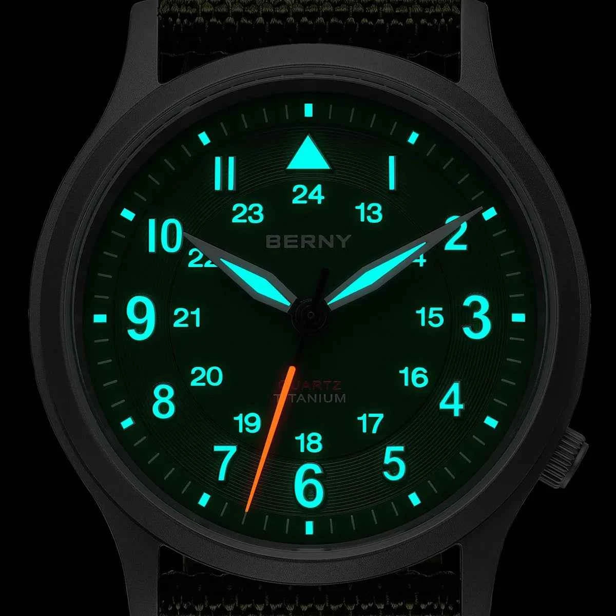 BERNY Titanium Watches for Men Super Luminous Sapphire Field Men's Watch Outdoor Quartz Wristwatch Lightweight 5ATM