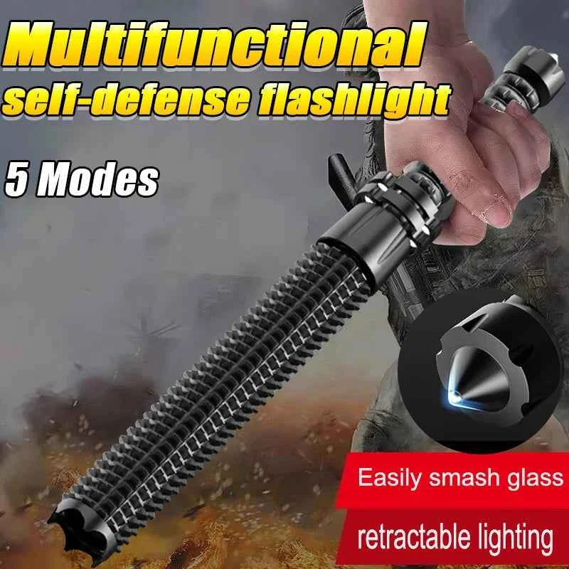 LED Defense Self-defense Flashlight Rechargeable Tactical Long Handle COB Baseball Torch Outdoor Window Breaker Hammer Emergency