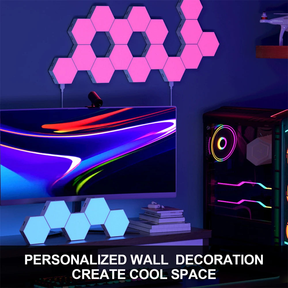 1-24 PCS Touch Sensor LED Night Light Sensitive Hexagonal LED Quantum Lamp Modular Hexagons Creative Decoration Wall Lamp